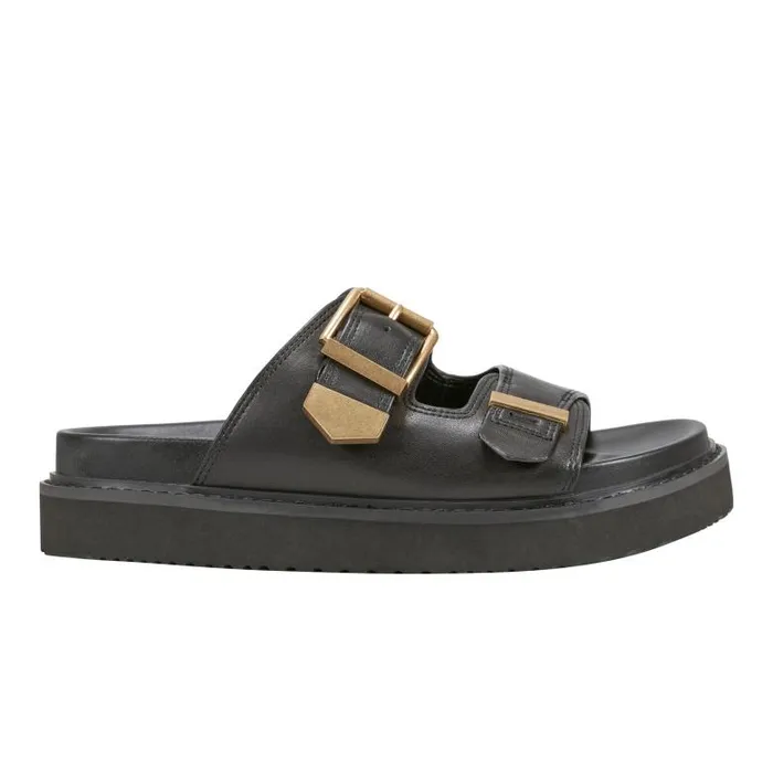 Marc Fisher Sandals Women Amirra Buckle Slide Sandal Black Leather