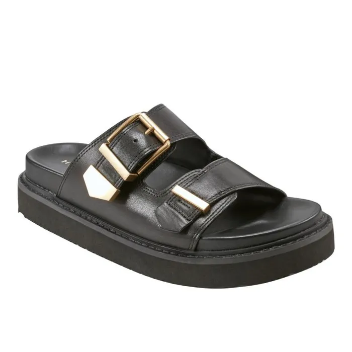 Marc Fisher Sandals Women Amirra Buckle Slide Sandal Black Leather
