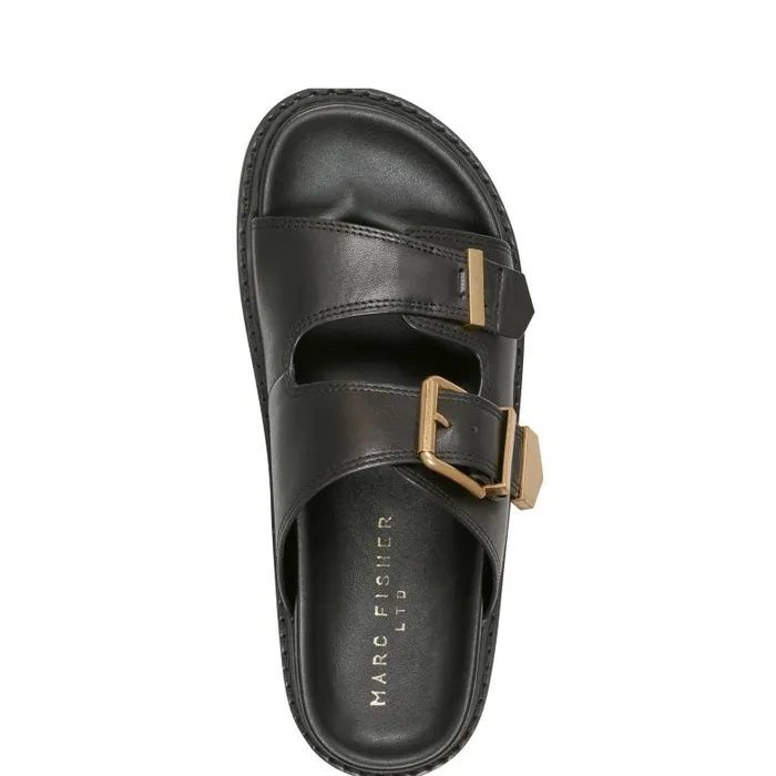 Marc Fisher Sandals Women Amirra Buckle Slide Sandal Black Leather