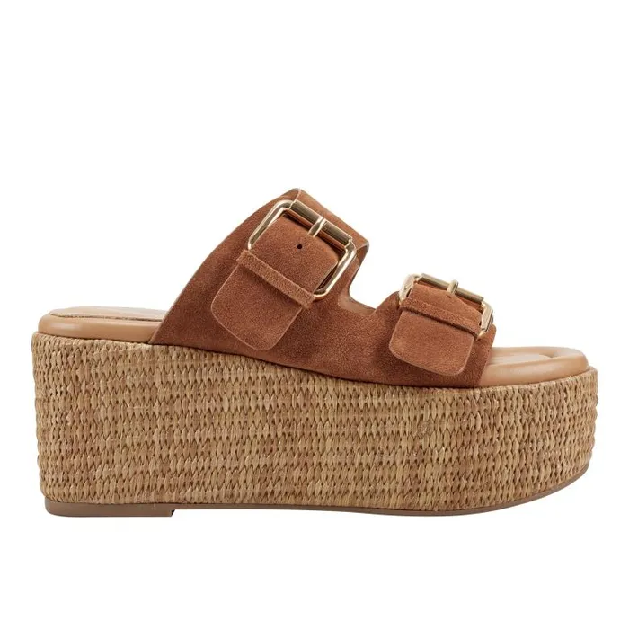 Marc Fisher Sandals Women Palery Platform Buckle Slide Sandal Brown Leather