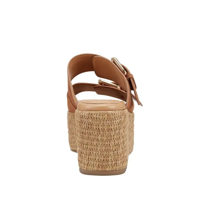 Marc Fisher Sandals Women Palery Platform Buckle Slide Sandal Brown Leather