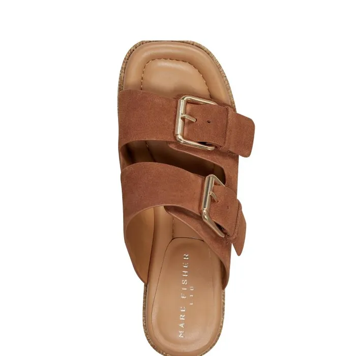 Marc Fisher Sandals Women Palery Platform Buckle Slide Sandal Brown Leather