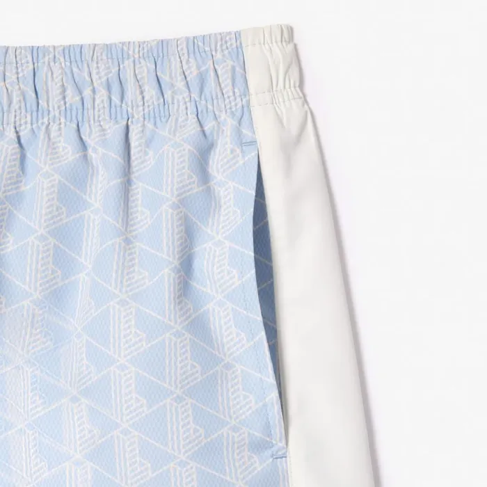 Matching Sets Men Lacoste Men039s Monogram Print Swim Trunks Light Blue White Wb5