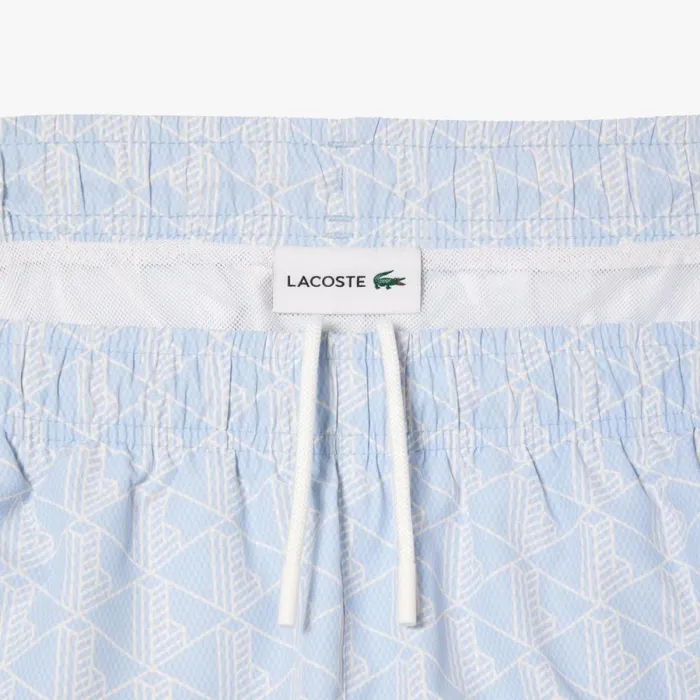 Matching Sets Men Lacoste Men039s Monogram Print Swim Trunks Light Blue White Wb5