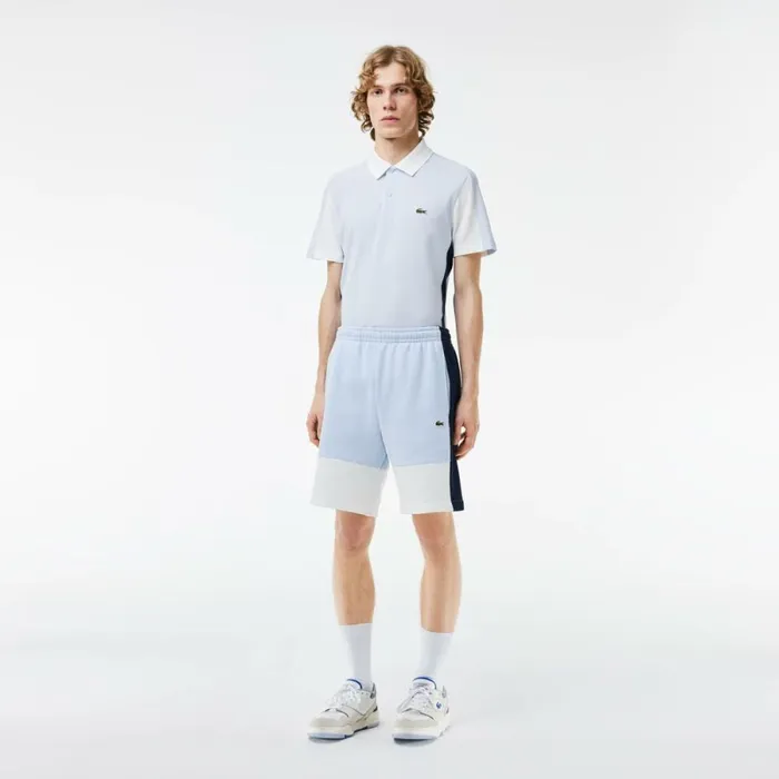 Matching Sets Men Lacoste Men039s Regular Fit Brushed Fleece Colorblock Shorts Light Blue Navy Blue White Ihi