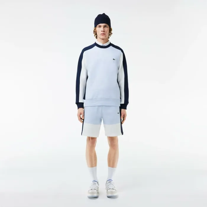 Matching Sets Men Lacoste Men039s Regular Fit Brushed Fleece Colorblock Shorts Light Blue Navy Blue White Ihi