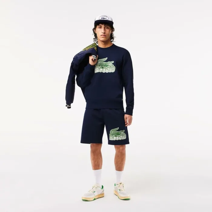 Matching Sets Men Lacoste Mens Unbrushed Cotton Fleece Shorts Navy Blue 166