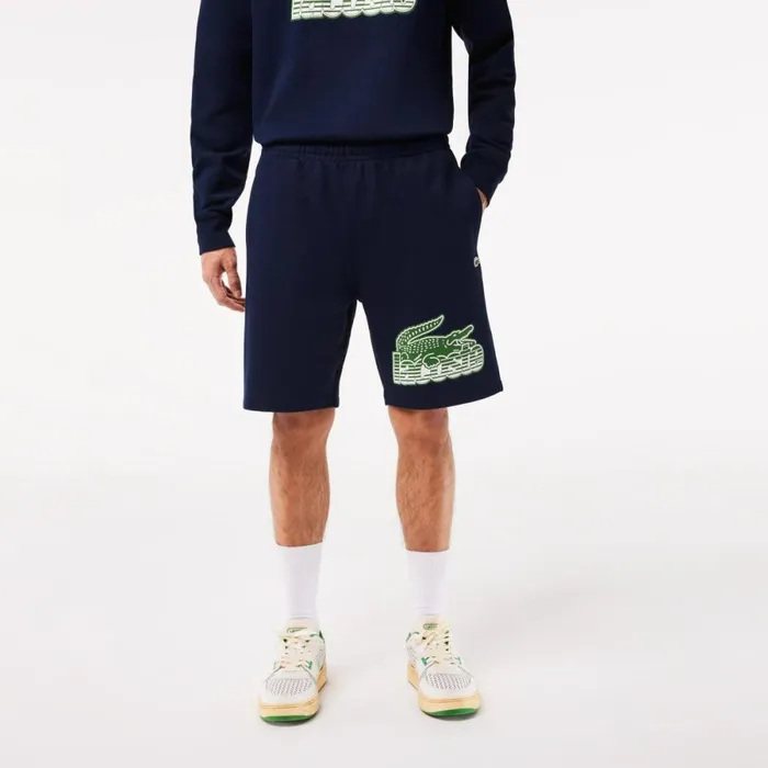 Matching Sets Men Lacoste Mens Unbrushed Cotton Fleece Shorts Navy Blue 166