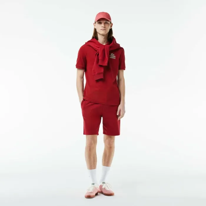 Matching Sets Men Lacoste Unisex Signature Print Stretch Piqu Polo Bordeaux Ixx