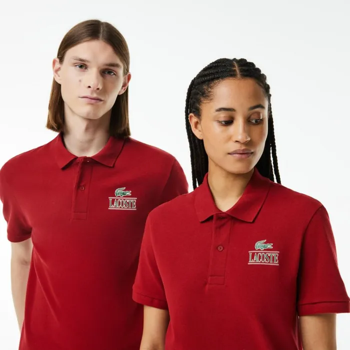 Matching Sets Men Lacoste Unisex Signature Print Stretch Piqu Polo Bordeaux Ixx