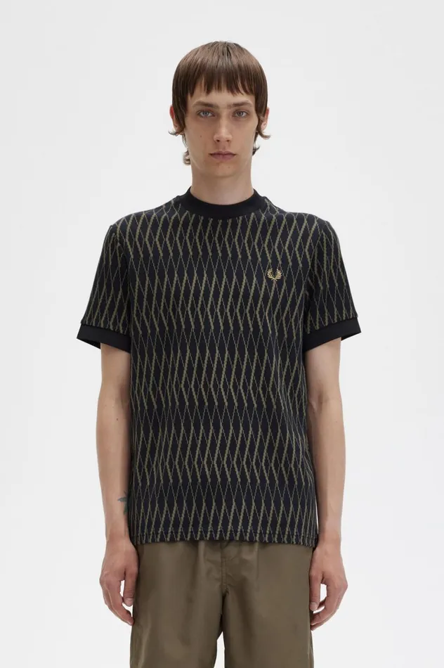Men Argyle Jacquard TShirt Black Fred Perry TShirts