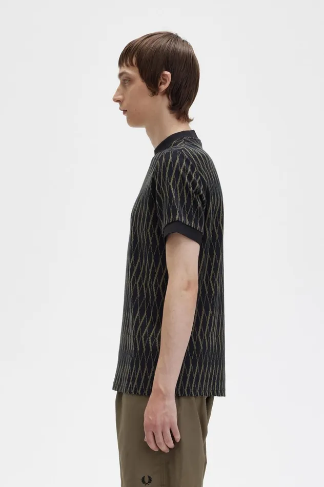 Men Argyle Jacquard TShirt Black Fred Perry TShirts
