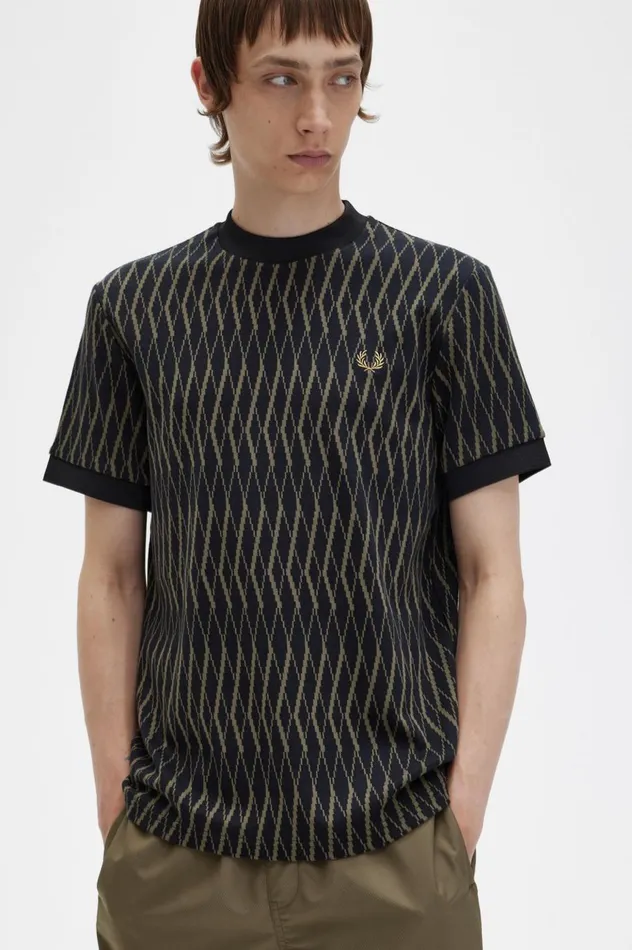 Men Argyle Jacquard TShirt Black Fred Perry TShirts