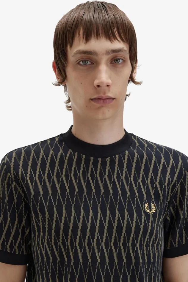 Men Argyle Jacquard TShirt Black Fred Perry TShirts