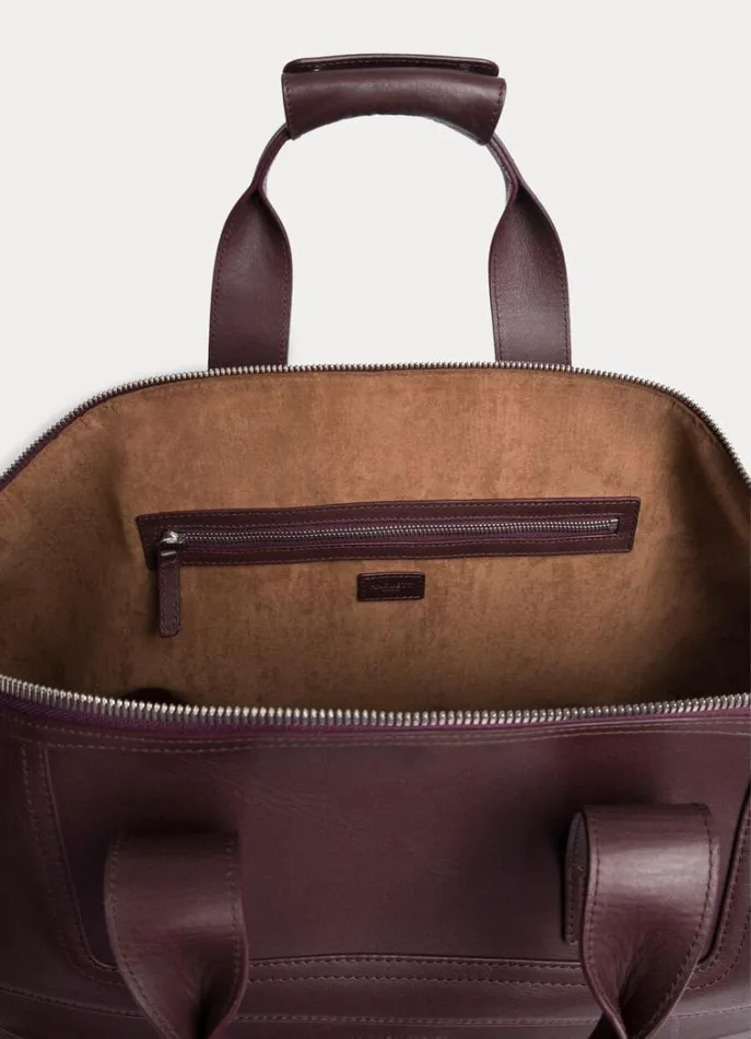 Men Bags and Luggage Hackett London Leather Travel Bag Oxblood Red