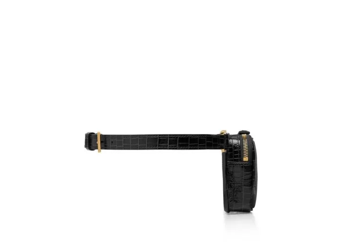 Men Belt Bags Tom Ford Glossy Printed Croc Small Zip Belt Bag Black Men Belt Bags Tom Ford Glossy Printed Croc Small Zip Belt Bag Black