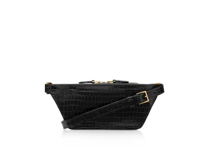 Men Belt Bags Tom Ford Glossy Printed Croc Small Zip Belt Bag Black Men Belt Bags Tom Ford Glossy Printed Croc Small Zip Belt Bag Black