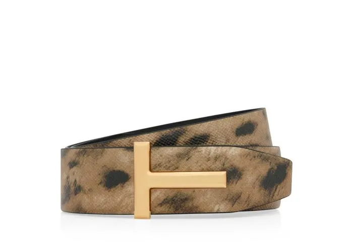 Men Belts Tom Ford Distressed Leopard Print T Icon Belt Distressed Leopard