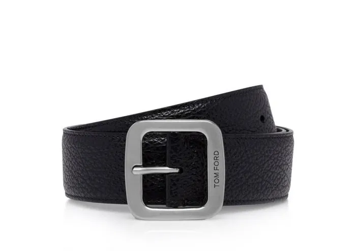Men Belts Tom Ford Grain Leather Square Belt Black