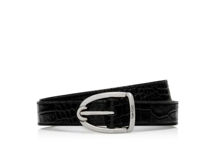 Men Belts Tom Ford Printed Alligator Angled Buckle Belt Black