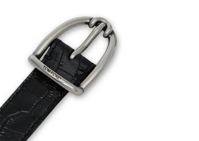 Men Belts Tom Ford Printed Alligator Angled Buckle Belt Black Men Belts Tom Ford Printed Alligator Angled Buckle Belt Black