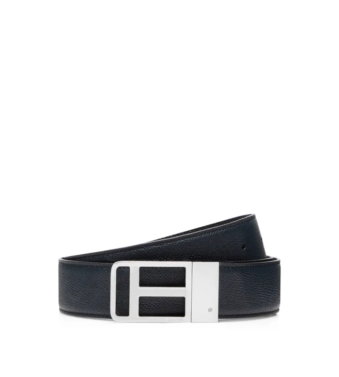 Men Belts Tom Ford Small Grain Leather Framed T Belt Dark Navy Black