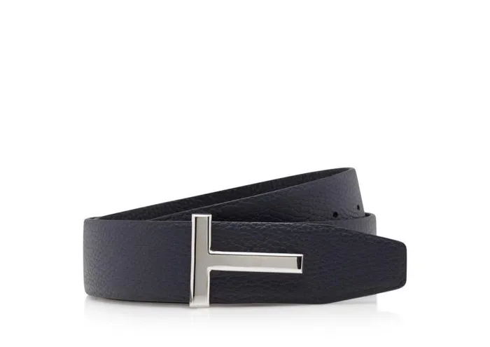 Men Belts Tom Ford Soft Grain Leather T Icon Belt Dark Navy Black