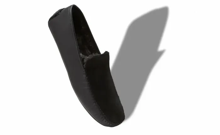 Men Black Nappa Leather And Suede Driving Shoes Manolo Blahnik Slippers
