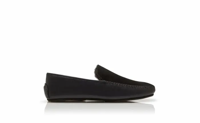 Men Black Nappa Leather And Suede Driving Shoes Manolo Blahnik Slippers