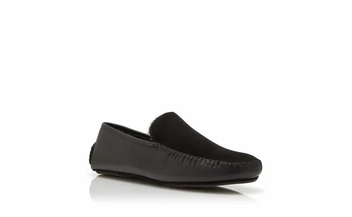 Men Black Nappa Leather And Suede Driving Shoes Manolo Blahnik Slippers