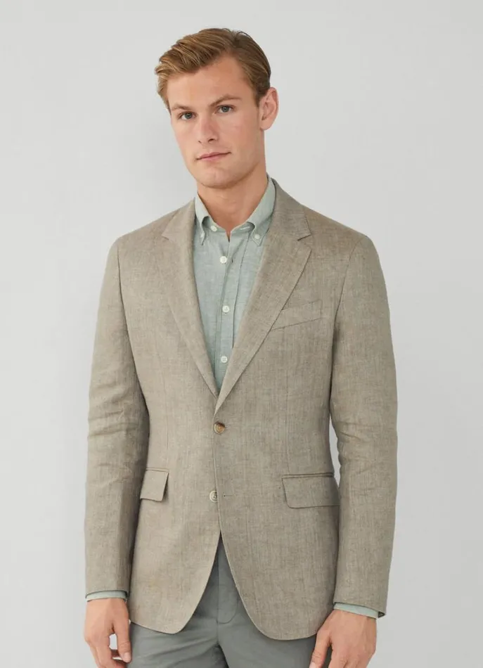 Men Blazers Hackett London Classic Fit Linen Blazer Taupe Beige