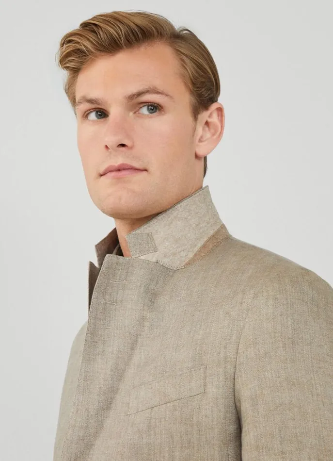 Men Blazers Hackett London Classic Fit Linen Blazer Taupe Beige