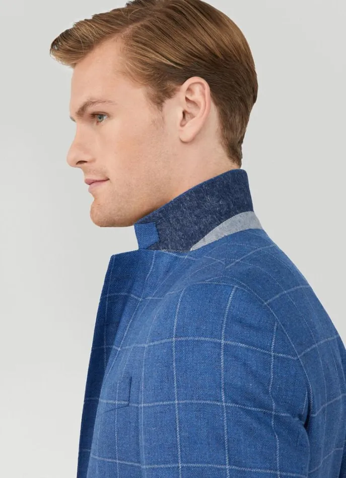 Men Blazers Hackett London Windowpane Check Blazer Bright Blue