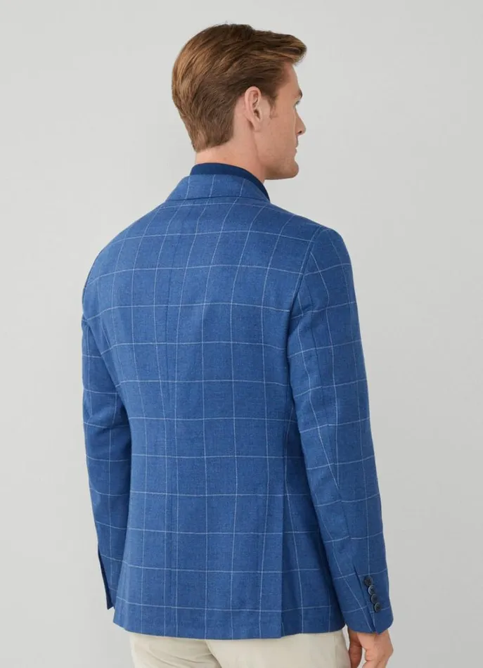 Men Blazers Hackett London Windowpane Check Blazer Bright Blue