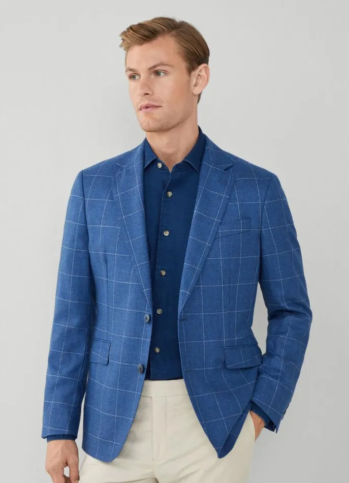 Men Blazers Hackett London Windowpane Check Blazer Bright Blue