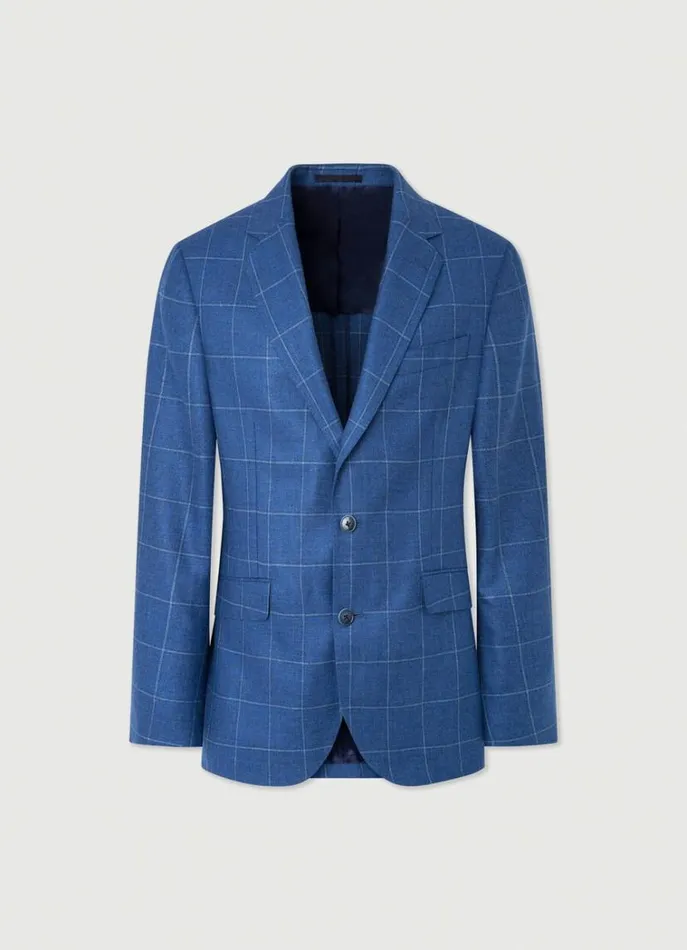 Men Blazers Hackett London Windowpane Check Blazer Bright Blue