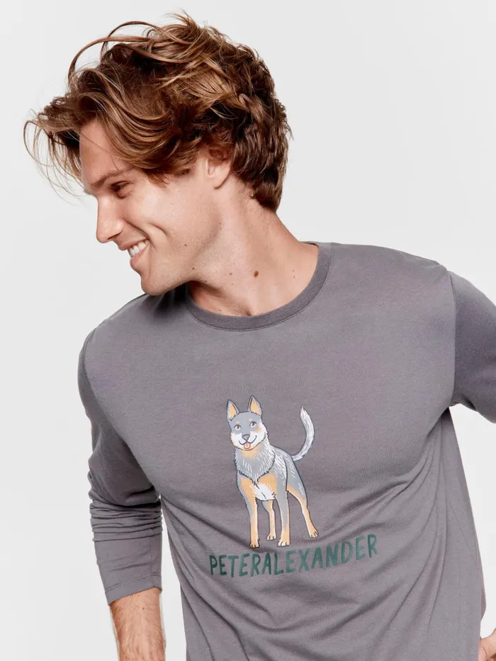Men Blue Heeler Long Sleeve Top Grey Peter Alexander Tops