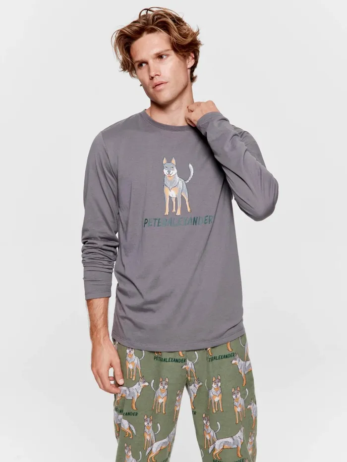 Men Blue Heeler Long Sleeve Top Grey Peter Alexander Tops