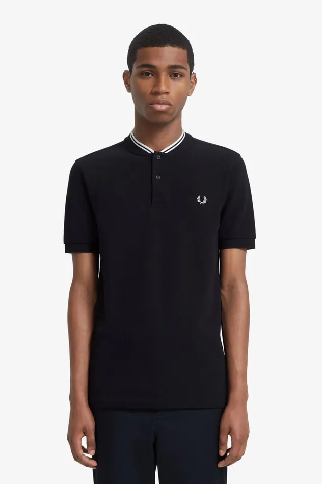 Men Bomber Collar Polo Shirt Black Fred Perry Polo Shirts
