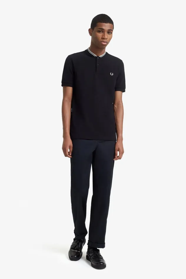 Men Bomber Collar Polo Shirt Black Fred Perry Polo Shirts