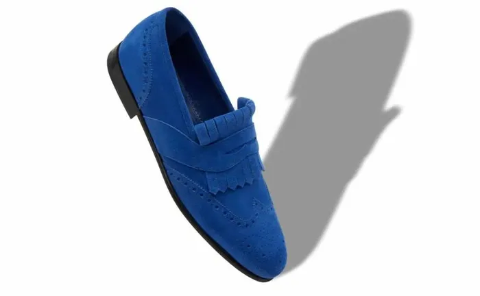 Men Bright Blue Suede Kiltie Loafers Manolo Blahnik Loafers