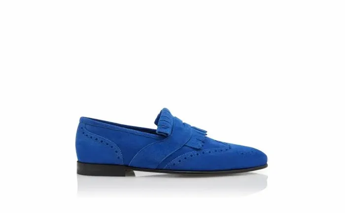 Men Bright Blue Suede Kiltie Loafers Manolo Blahnik Loafers