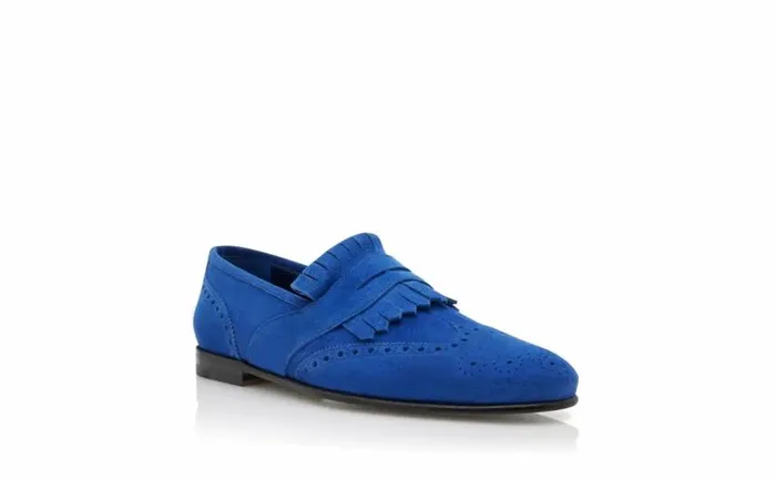 Men Bright Blue Suede Kiltie Loafers Manolo Blahnik Loafers