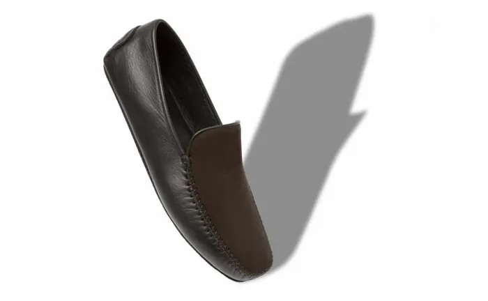 Men Brown Nappa Leather And Suede Driving Shoes Manolo Blahnik Loafers