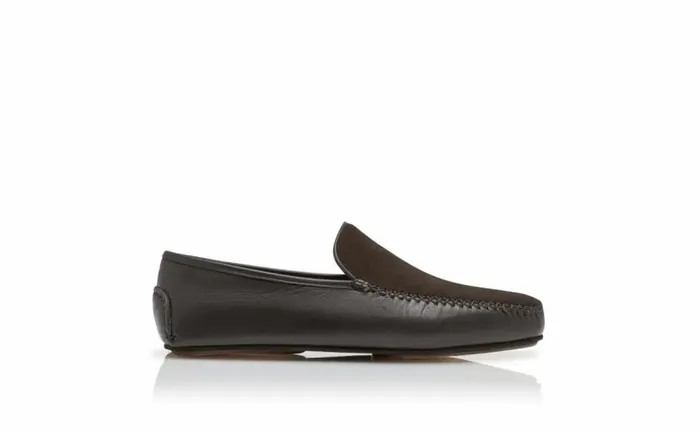 Men Brown Nappa Leather And Suede Driving Shoes Manolo Blahnik Loafers