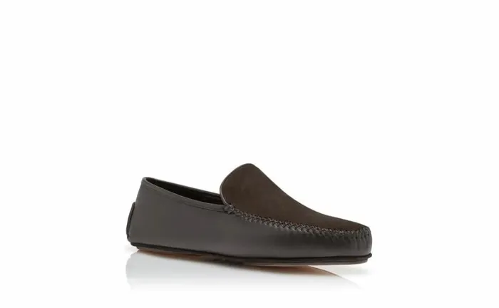 Men Brown Nappa Leather And Suede Driving Shoes Manolo Blahnik Loafers