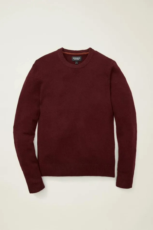 Men Cashmere Crew Neck Sweater Burgundy Bonobos Crew and VNeck Sweaters