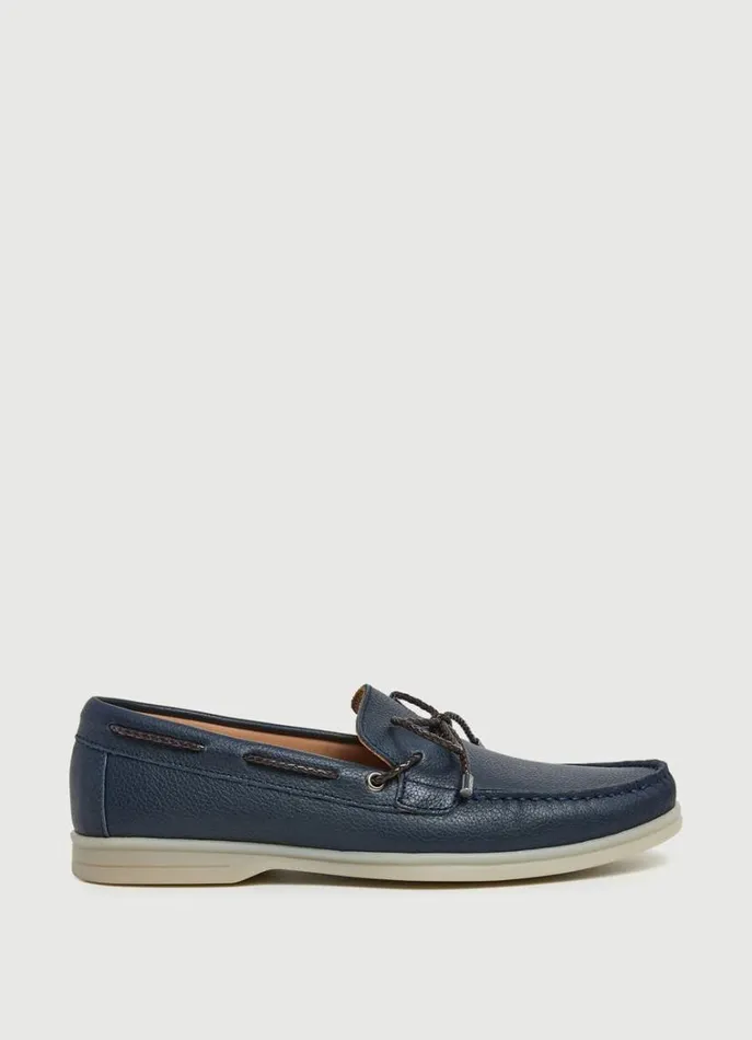Men Casual Shoes Hackett London Nautical Leather Loafers Navy