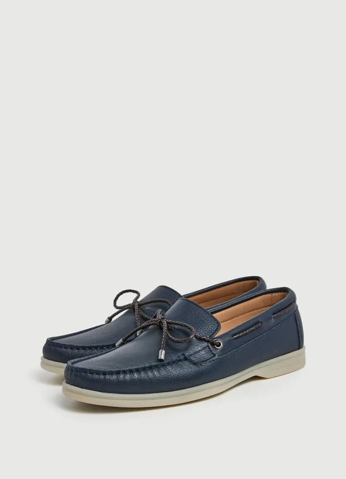 Men Casual Shoes Hackett London Nautical Leather Loafers Navy