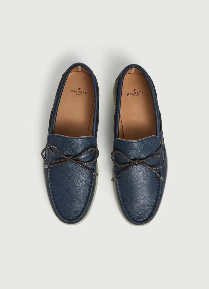 Men Casual Shoes Hackett London Nautical Leather Loafers Navy